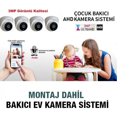 4 Kameralı Bakıcı Bebek Ev Kamera Sistemi MONTAJ DAHİL
